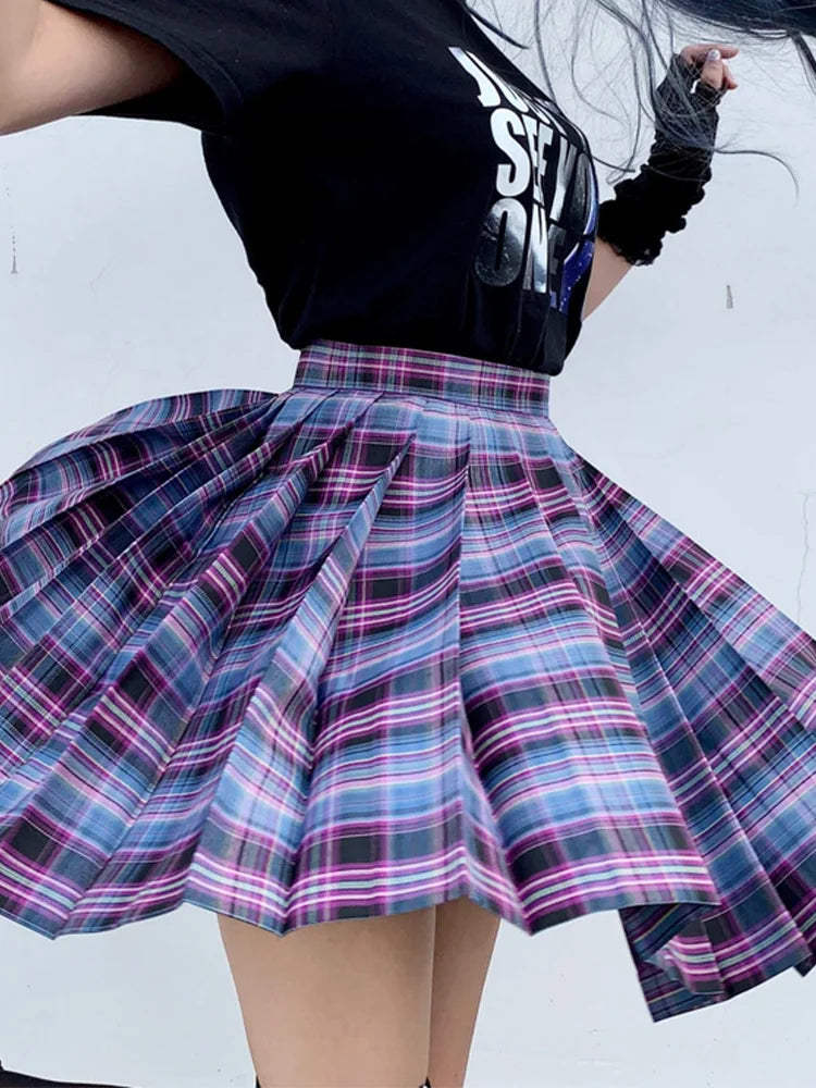 High Waist Purple Plaid