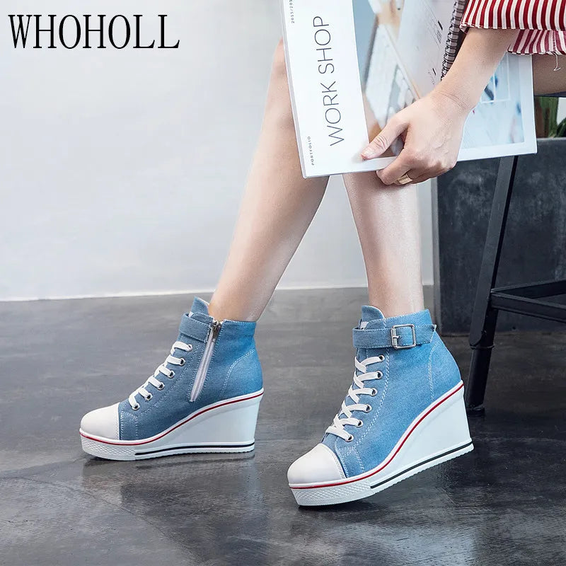 High Heel Top Canvas Sneakers