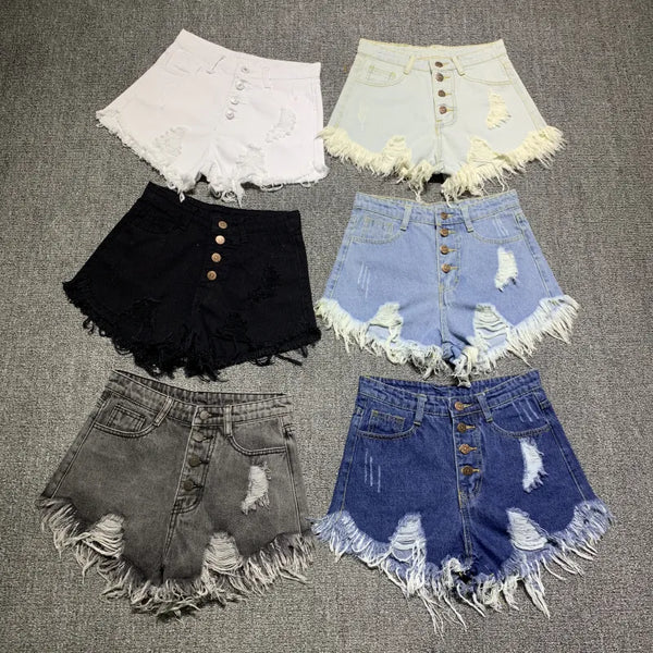 High Waist Ripped Denim Shorts