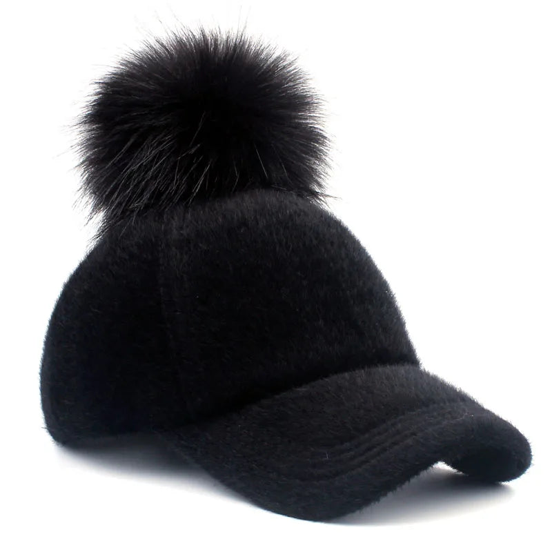 Fashionable Faux Fur Snapback with Pompom Ball