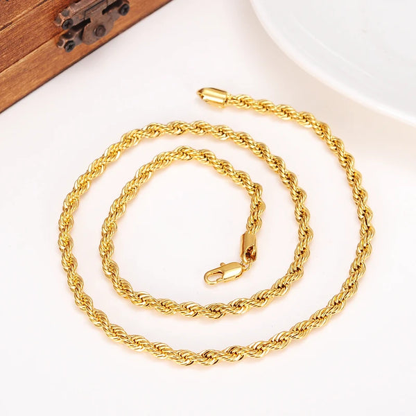 24k Gold Twisted Gold Rope Chain