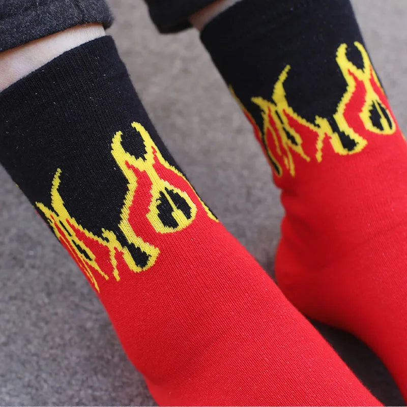 Red Flame Pattern Cotton Socks