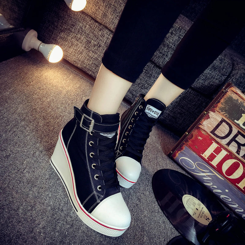 High Heel Top Canvas Sneakers