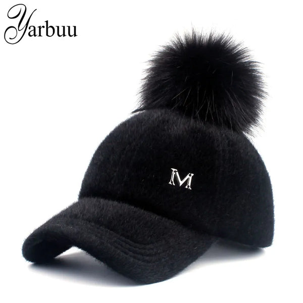 Fashionable Faux Fur Snapback with Pompom Ball