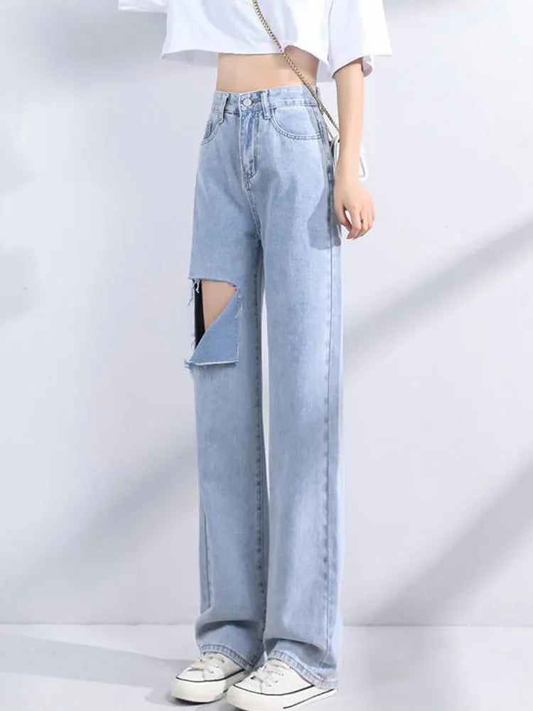 Loose Denim High Waist Pants