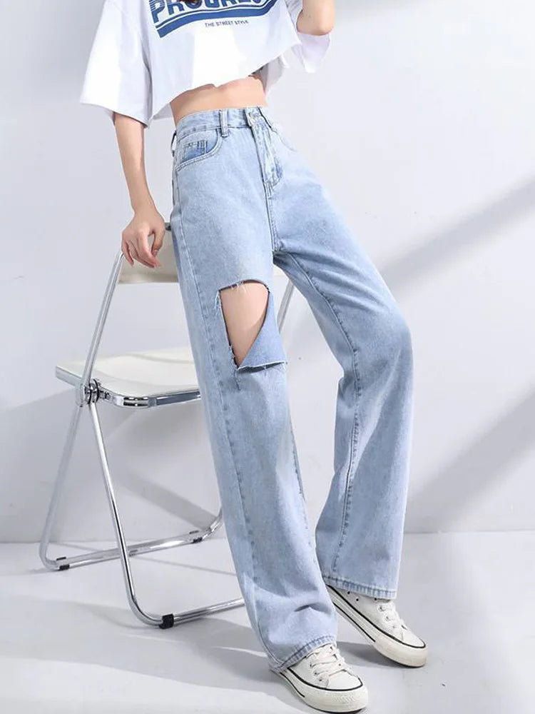 Loose Denim High Waist Pants