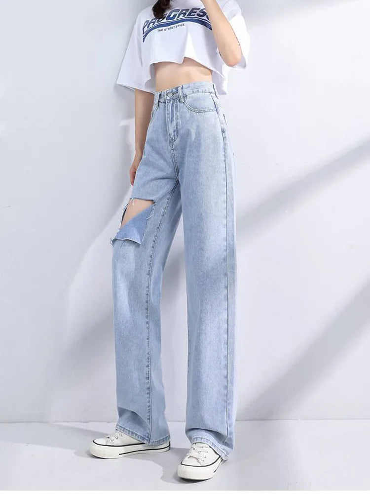 Loose Denim High Waist Pants