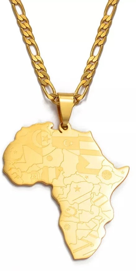 Unisex African Map Pendant & Necklace