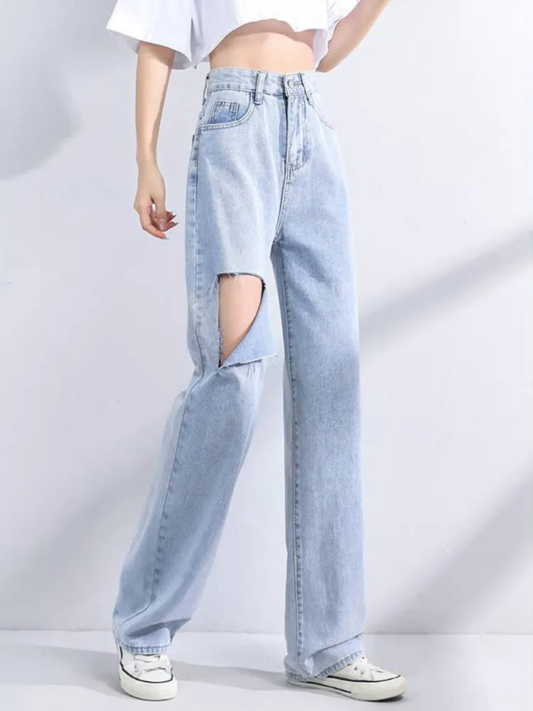 Loose Denim High Waist Pants