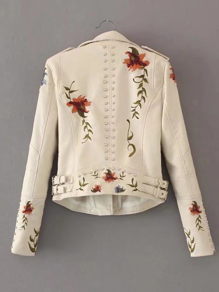 Embroidered PU Leather Jacket