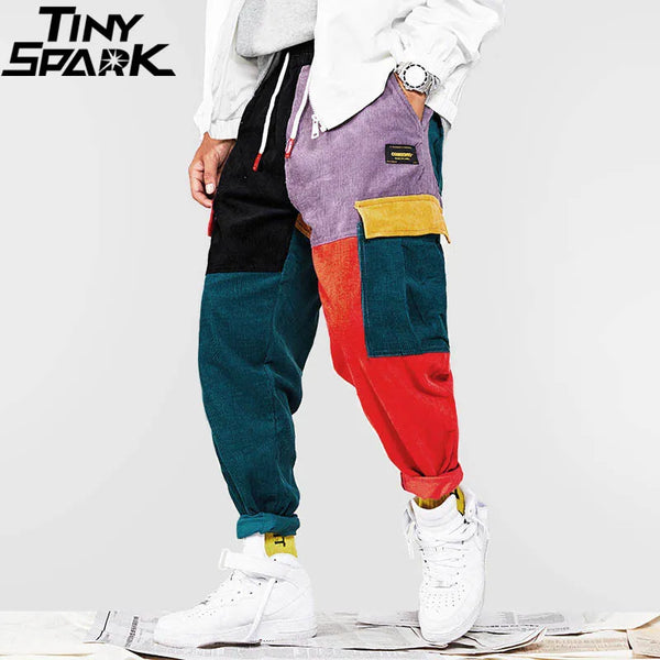 Vintage Color Block Patchwork Pants