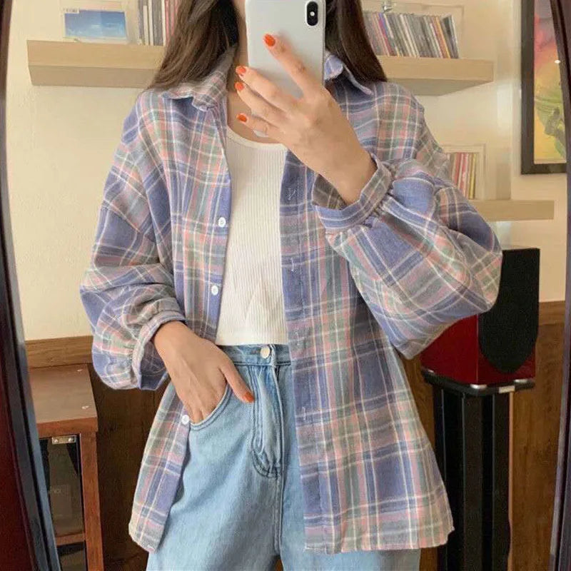 Y2K Retro Oversized Plaid Shirt