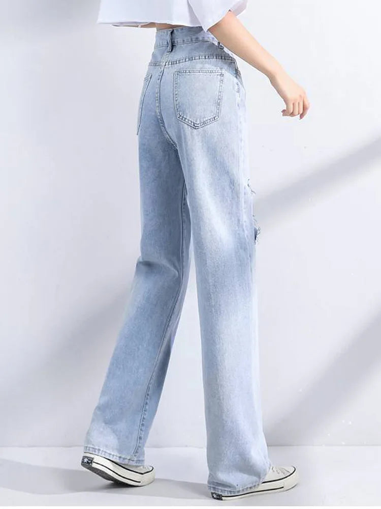 Loose Denim High Waist Pants