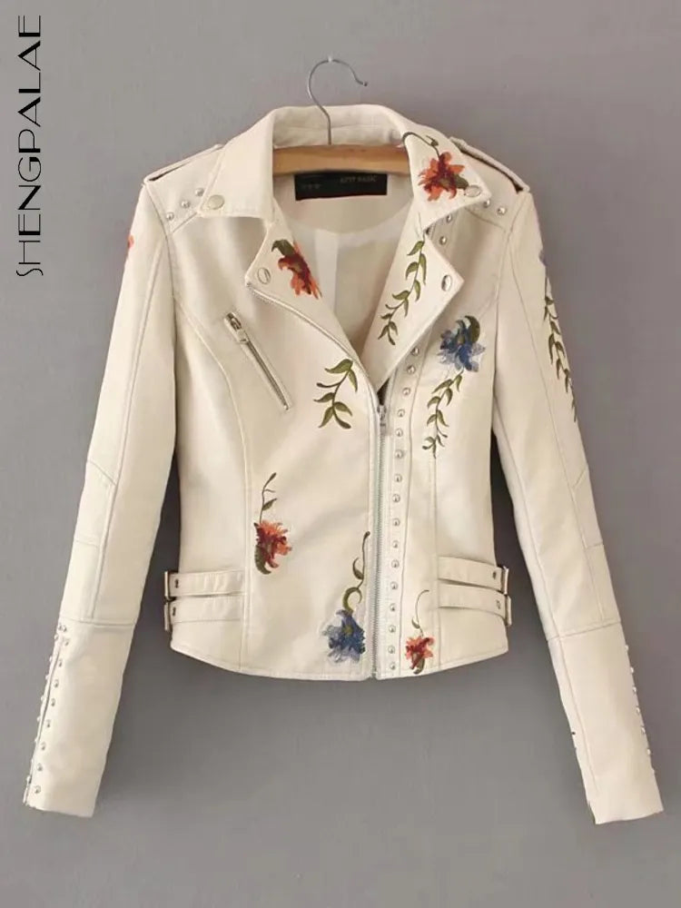 Embroidered PU Leather Jacket